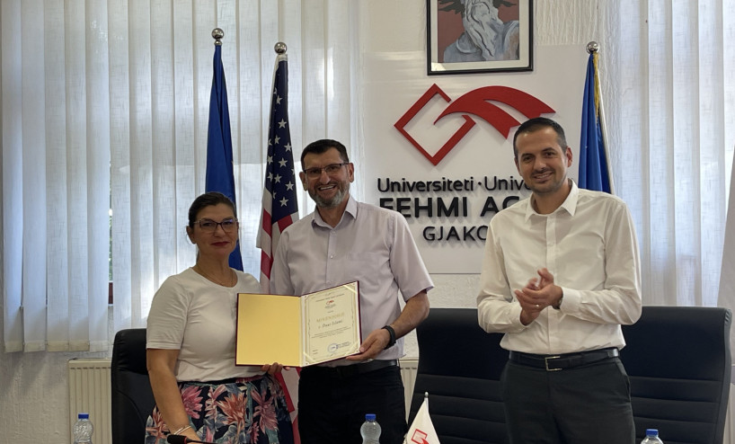 UFAGJ awards a Certificate of Appreciation to Daut Islami, the Head of the Quality Assurance Office